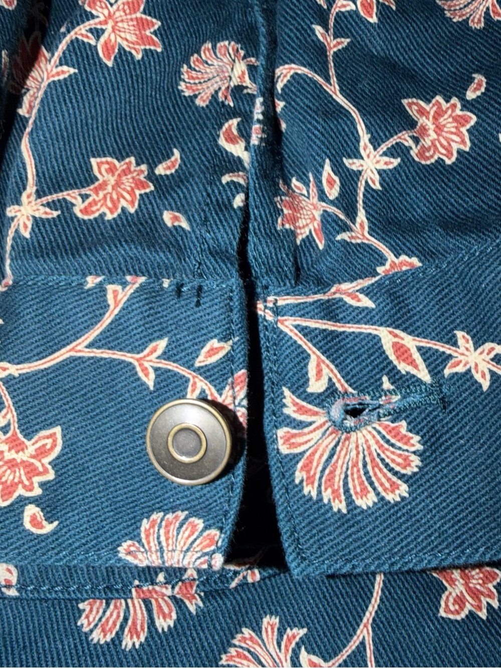 Boilersuit / Jumpsuit w/ Rope Drawstring, 7 Pockets ~ Teal w/ Small Pink Flowers - Picture 6 of 11